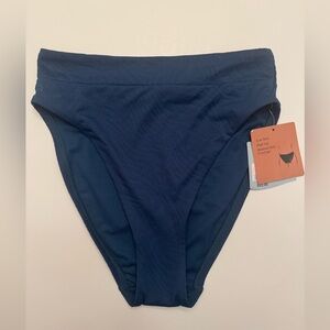 Shade & Shore Blue Low Rise High Leg Textured Bikini Bottoms Size XS NWT